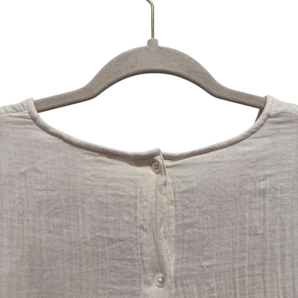 Indi & Cold Cotton Gauze Long Sleeve Top Boho Cottage Prairie Peasant Cream XL